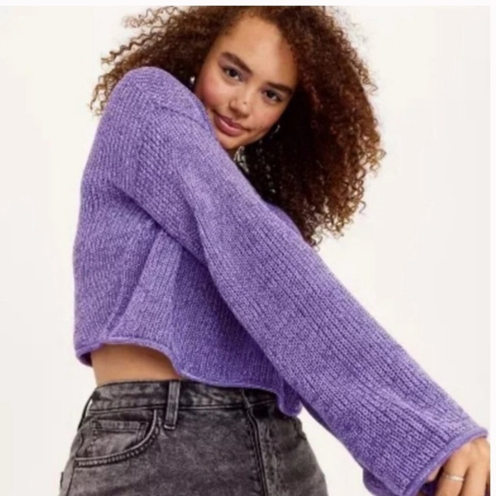 NWT Wild Fable Purple Crop Wide Sleeve Sweater